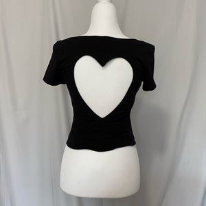 SOLD VS PINK Black Crop Top Heart Cut-Out